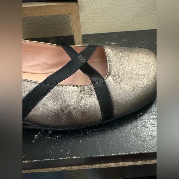 Anyi Lu Pewter Leather Criss Cross Straps Shoes EU 40 US 9-9.5 Mini Wedge - Picture 3 of 11